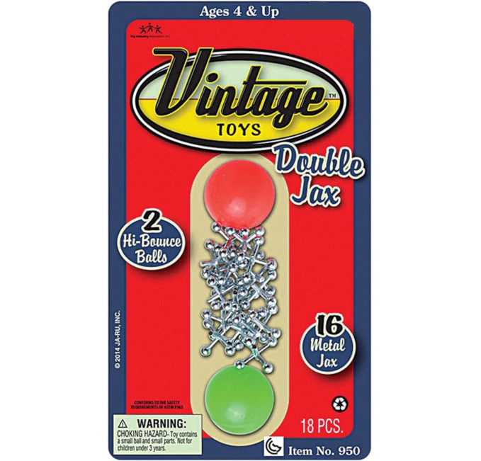 JA-RU Vintage Metal Jacks Game Set with Two Bouncy Balls for Family Fun Toys Circuit