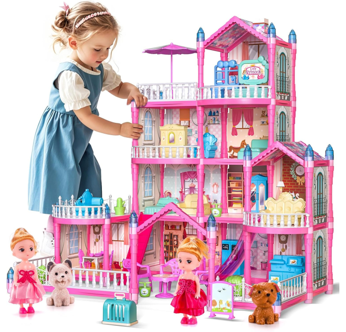 TASTIEN Doll House with 4 Stories Glow in The Dark Furniture Toys Circuit
