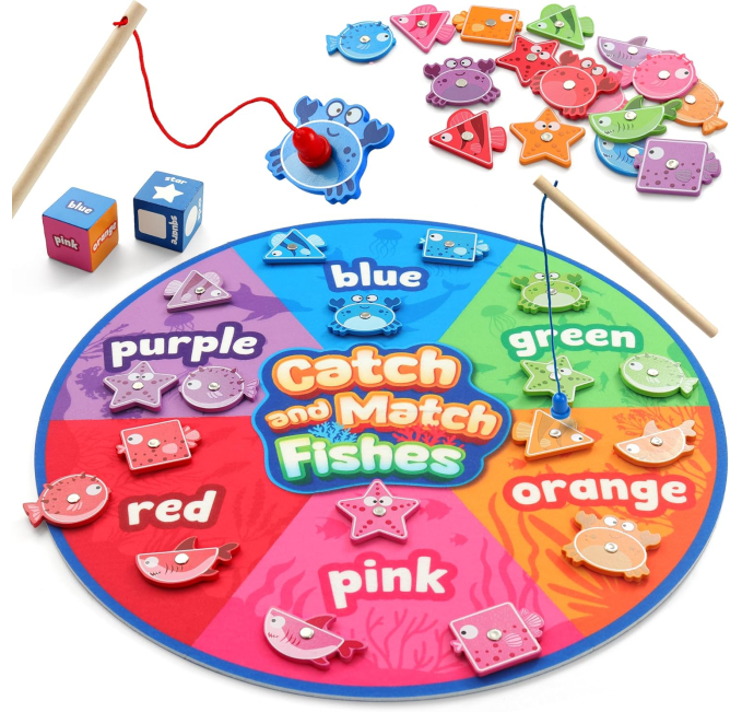 Coogam Montessori Toy Wooden Magnetic Fishing Game Toys Circuit Kids