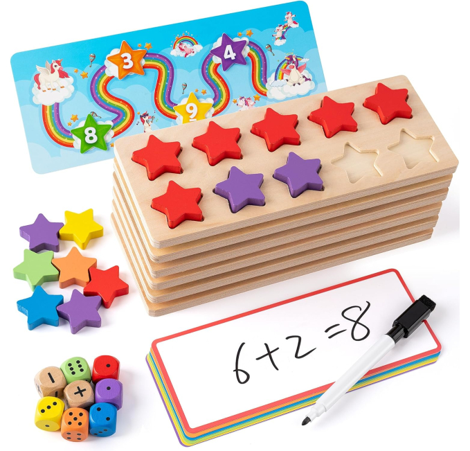 SYNARRY Wooden Math Toys Toys Circuit Ten Frame Learning Set for Kids