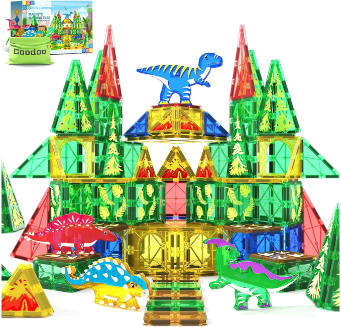 Dinosaur Toys Magnetic Tiles STEM Toys Circuit for Kids Fun