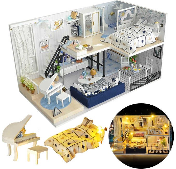 DIY Miniature House Kit Mayberry Street Modern Dollhouse with LED and Dust Proof Toys Circuit