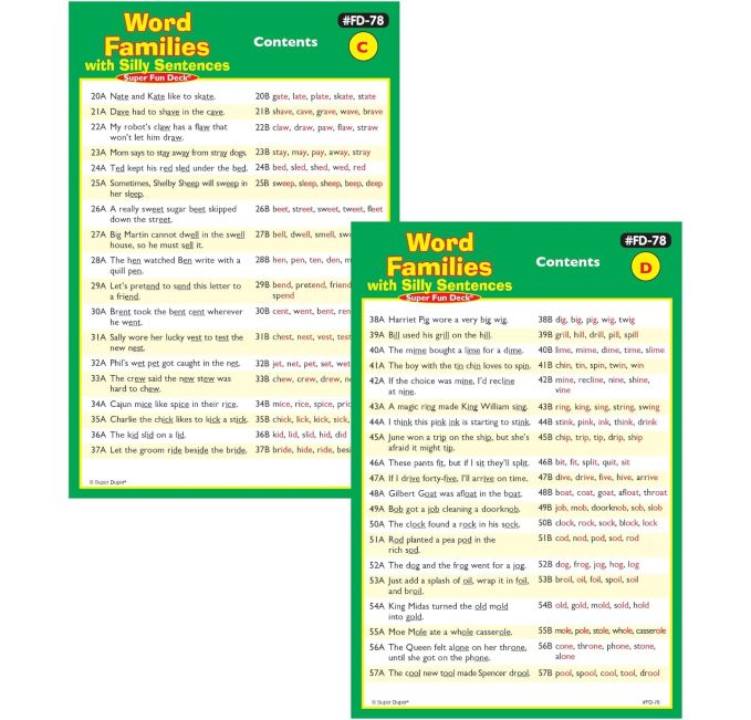 Super Duper Publications Word Families Silly Sentences Cards Toys ...