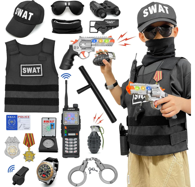 FUNCREVITY Police Officer Costume for Kids Toys Circuit Role Play Set