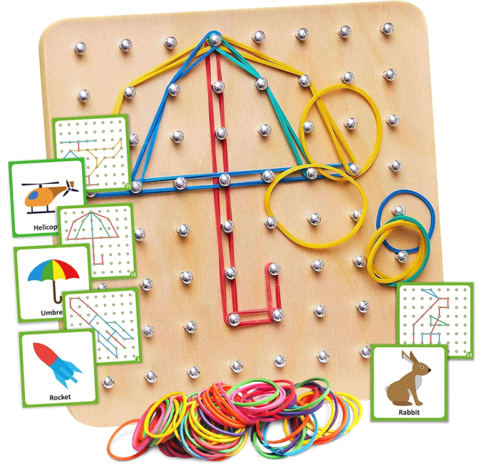 Panda Brothers Wooden Geoboard Montessori STEM Toy for Kids Toys Circuit