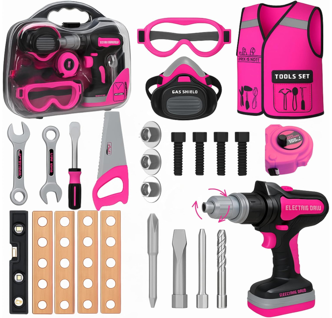 TOMLEON Kids Tool Set with Electric Drill & Toolbox for Girls Toys Circuit