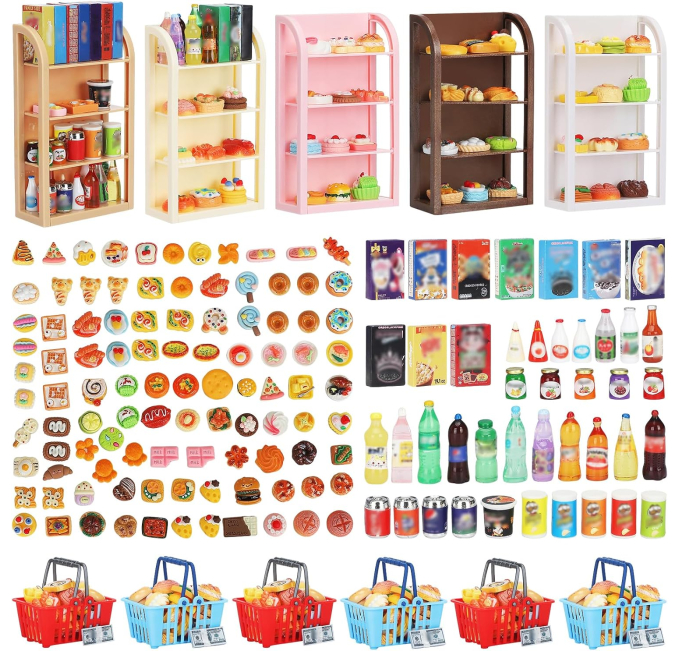 Rufus AI 170Pcs Miniature Supermarket Shelves Toys Circuit Doll House Rack