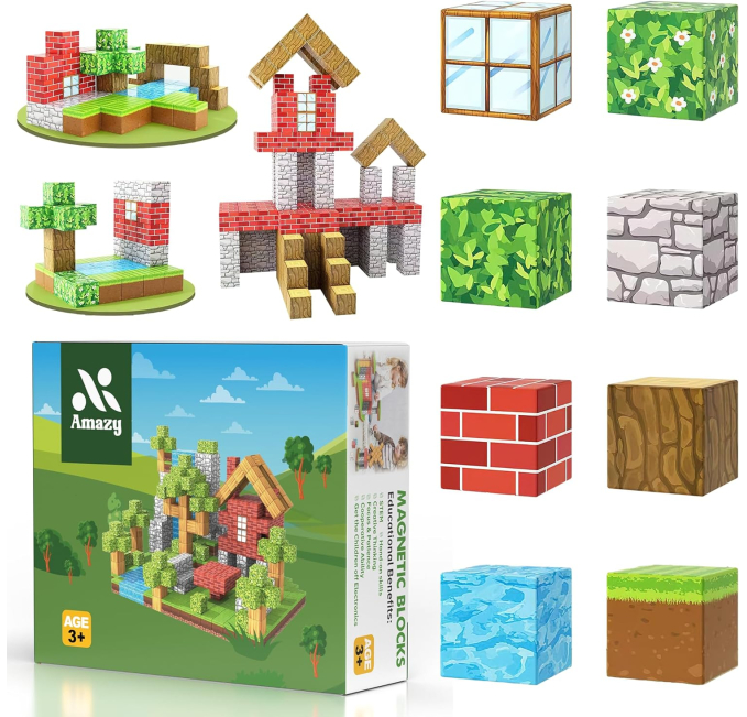 Amazy Magnetic Blocks 100 pcs Forest Theme Building Toys Toys Circuit for Kids 4-9 Years Old