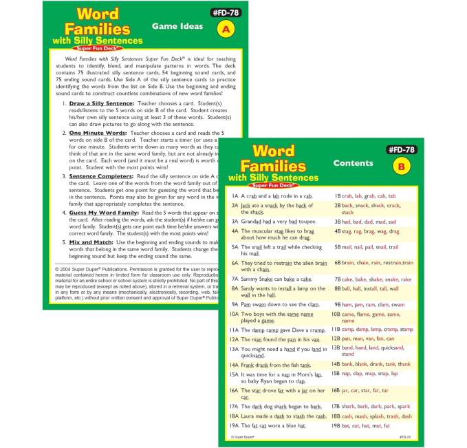 Super Duper Publications Word Families Silly Sentences Cards Toys ...