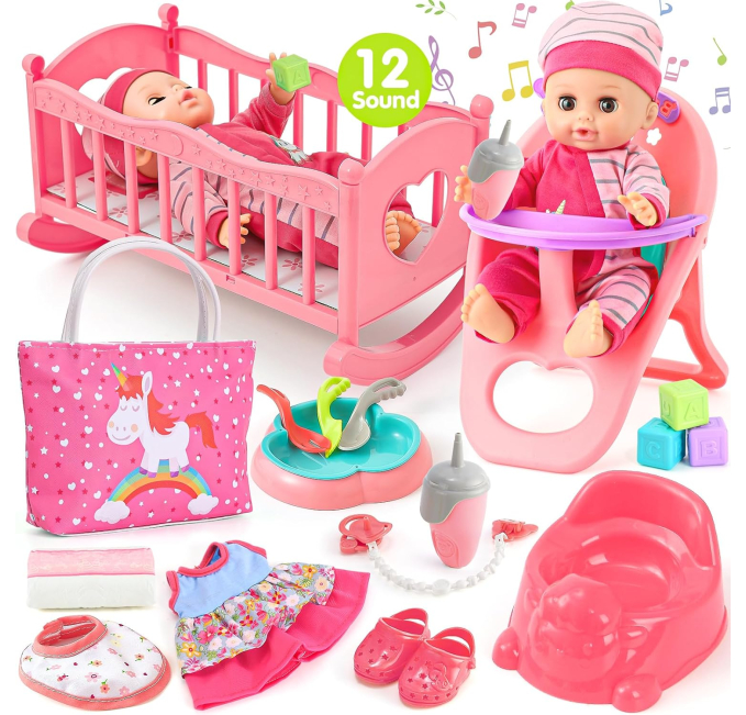 Golray Baby Doll Crib High Chair Set Toys Circuit Toddler Gift