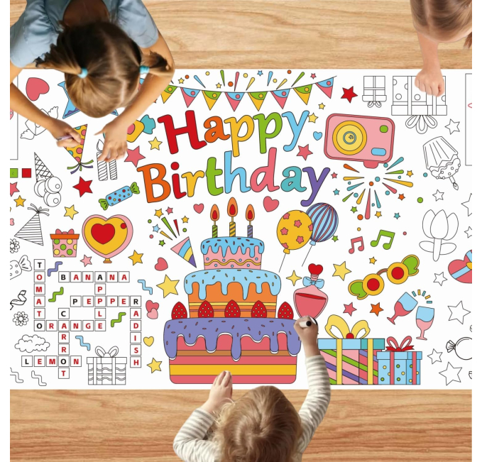 Happy Birthday Giant Coloring Poster 30x72 for Kids Toys Circuit