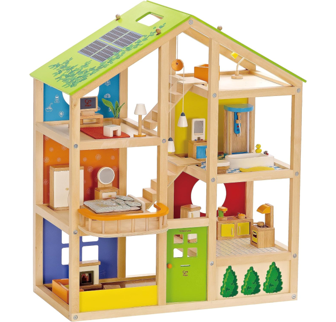 Hape Wooden Dollhouse with Furniture Toys Circuit Gift Set
