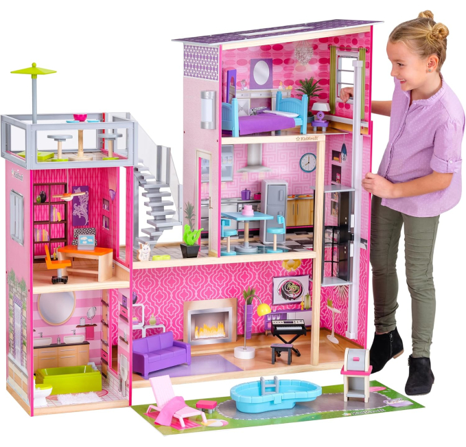 KidKraft Uptown Modern Dollhouse with Pool and Lights Toys Circuit