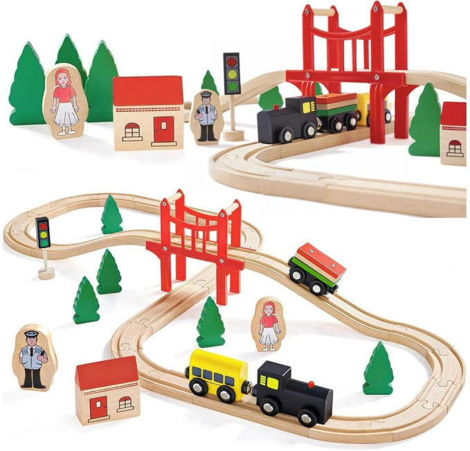 HYPERLIVING Wooden Train Set Toys Circuit for Toddlers Gift