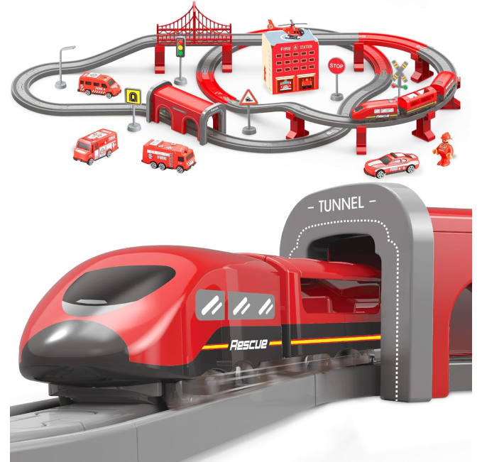 Wdmiya Electric Train Set for Toddlers 92 Pcs Battery Operated Toys Circuit