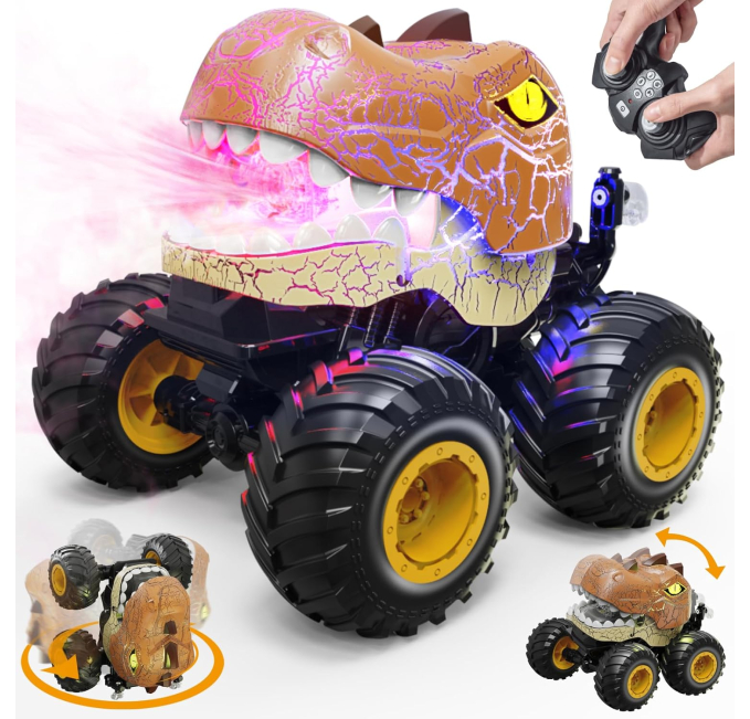OPMIND Remote Control Dinosaur Monster Truck Toys Circuit RC Stunt Cars for Kids
