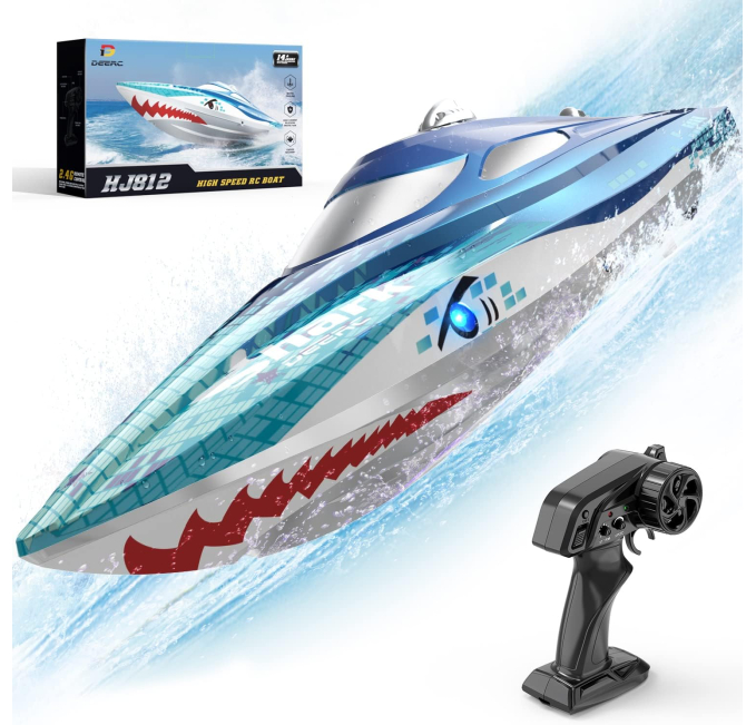 DEERC RC Racing Boat Shark Design with LED Lights Toys Circuit