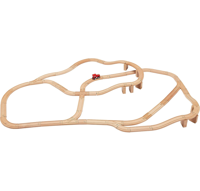 Amazon Basics 65 Piece Wooden Train Set Toys Circuit Railroad