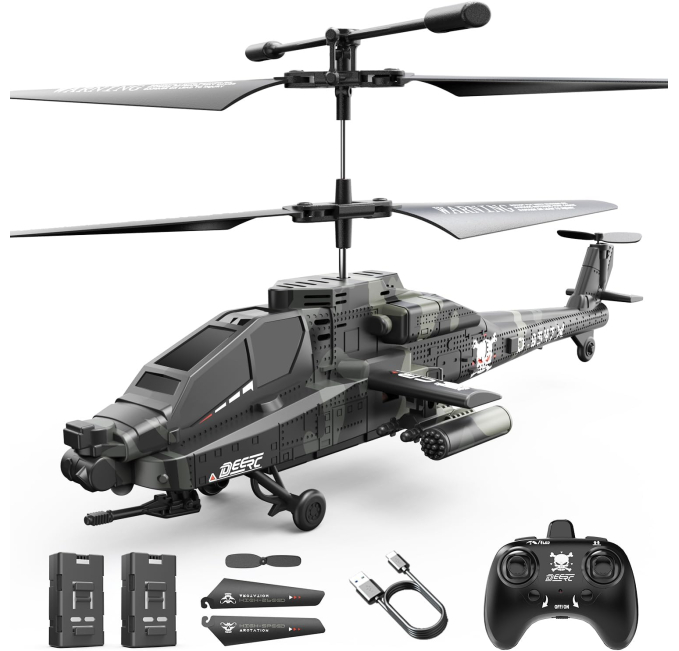 DEERC Apache RC Helicopter for Kids with LED Lights Toys Circuit