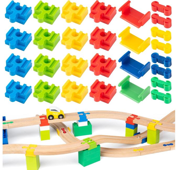 Wooden Train Track Connector Set 28 pcs Expansion Pack Toys Circuit